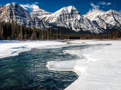 Rzeka, Góry, Kanada, Zima