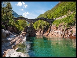 Rzeka, Kamienny, Most, Verzasca, Lavertezzo, Szwajcaria