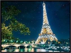 Rzeka, Eiffla, Wieża, Paryż, Most