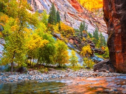 Rzeka Virgin River, Stan Utah, Kamienie, Kanion Zion Narrows, Park Narodowy Zion, Stany Zjednoczone, Skały
