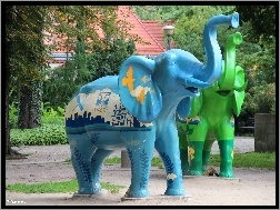 Rzeźba, Zielony, Niebieski, Słoń