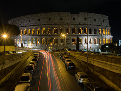 Noc, Rzym, Oświetlenie, Koloseum, Amfiteatr, Włochy, Droga