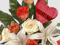 Serce, Róże, Kwiatów, Bukiet, Lilie
