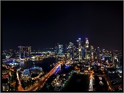 Światła, Miasto, Singapur, Noc