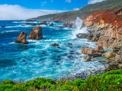 Skały, Morze, Wybrzeże, Stany Zjednoczone, Kalifornia, Big Sur Beach, Zatoka