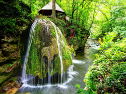 Skały, Las, Wodospad Bigar, Rumunia, Rzeka