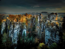 Skały, Park Narodowy Saskiej Szwajcarii, Góry Połabskie, Most, Formacja skalna Bastei, Niemcy, Skały