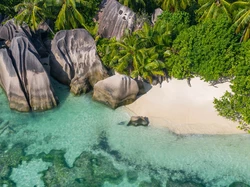 Skały, Wyspa La Digue, Głazy, Wyspa, Roślinność, Plaża, Seszele, Morze