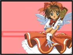 skrzydła, karta, kobieta, Cardcaptor Sakura, sukienka