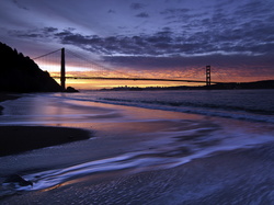 Zachód Słońca, San Francisco, Most Golden Gate, Cieśnina