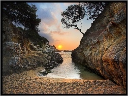 Słońca, Plaża, Costa Brava, Hiszpania, Zachód
