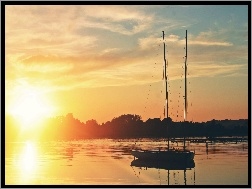 Słońca, Jacht, Jezioro, Zachód