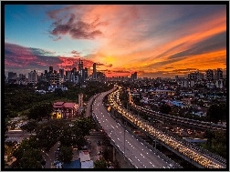 Słońca, Droga, Miasto, Kuala Lumpur, Zachód