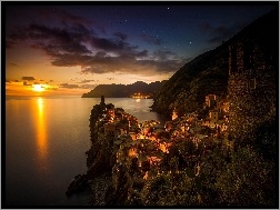 Zachód Słońca, Włochy, Cinque Terre, Vernazza, Wybrzeże