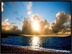 Słońce, Wybrzeże, Morze, Chmury