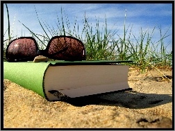 Słoneczne, Książka, Plaża, Okulary