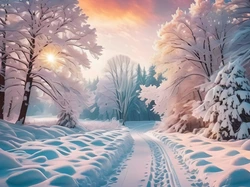 Dzień, Zima, Droga, Słoneczny, Drzewa, Grafika