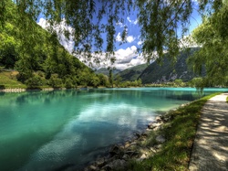 Słowenia, Las, Jezioro, Góry, Droga