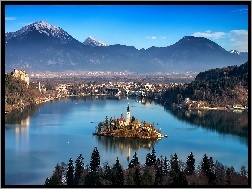 Słowenia, Wyspa, Jezioro, Góry, Bled