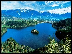 Słowenia, Wysepka, Bled, Jezioro, Góry