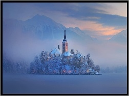 Słowenia, Mgła, Kościół, Góry