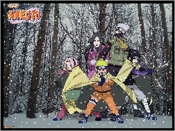 śnieg, ludzie, Naruto, las