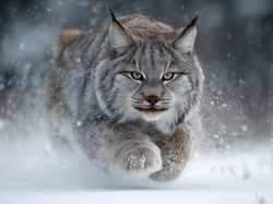 Ryś, Śnieg, Zima, Grafika AI