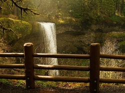 Stan Oregon, Las, Płot, Park Stanowy Silver Falls, Stany Zjednoczone, Wodospad South Falls