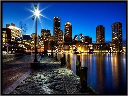 Stany Zjednoczone, Miasto, Wieżowce, Oświetlone, Boston