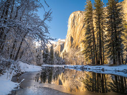 Stany Zjednoczone, Park Narodowy Yosemite, Merced, Zima, Drzewa, Rzeka, Kalifornia