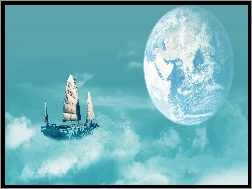 Statek, Ziemia, Fantasy, Chmury