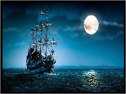 Księżyc, Statek, Morze