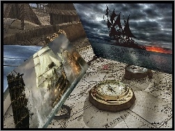 Statek, Kompas, Mapa, Obrazki