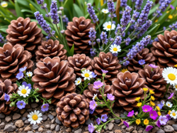 Szyszki, Kwiaty, Lawenda, Stokrotki
