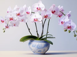 Zielone, Biało-różowe, Storczyki, Listki, Donica