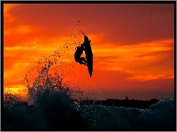 Surfing, Morze, Słońca, Zachód, Mężczyzna
