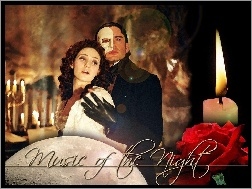 Gerard Butler, świece, róża, Emmy Rossum, Phantom Of The Opera, rękawiczki