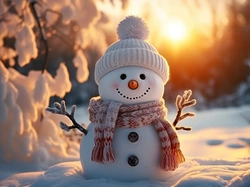 Zachód słońca, Bałwanek, Szalik, Grafika AI, Czapka