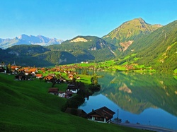 Szwajcaria, Góry, Domy, Jezioro