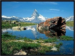 Szwajcaria, Góry, Skały, Jezioro, Matterhorn