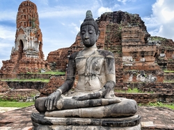 Miasto Ayutthaya, Ruiny, Świątynia Wat Mahathat, Posąg Buddy, Tajlandia
