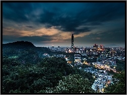 Tajwan, Noc, Panorama, Tajpej, Chiny, Miasto