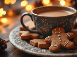 Szyszka, Filiżanka, Ciasteczka, Talerzyk, Kawa, Grafika AI