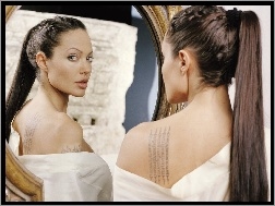 tatuaż, Angelina Jolie, długie włosy