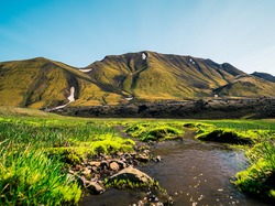 Trawa, Rzeka, Góry, Islandia, Zielona
