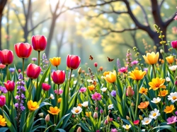 Kwiaty, Tulipany, Łąka, Grafika AI