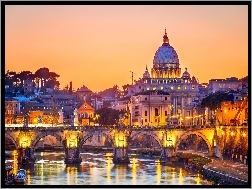 Noc, Rzym, Most, Bazylika, Św. Piotra, Anioła, Watykan, Tybr