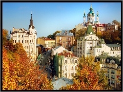 Ulica, Zabudowania, Widok, Miasteczko, Drzewa