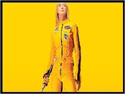 Uma Thurman, żółty, kombinezon