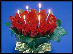 Urodzinowe, Róże, Czerwone, Świeczki